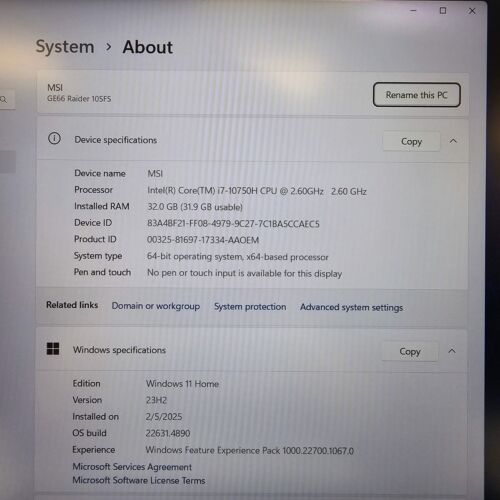 MSI GE66 Raider 10SFS 15.6" i7-10750H 2.6GHz 32GB RAM 1TB SSD RTX 2070 Super - Bild 2 von 10