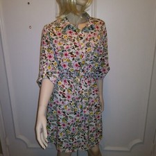 Millenium white multi floral shirt dress button front with ties L