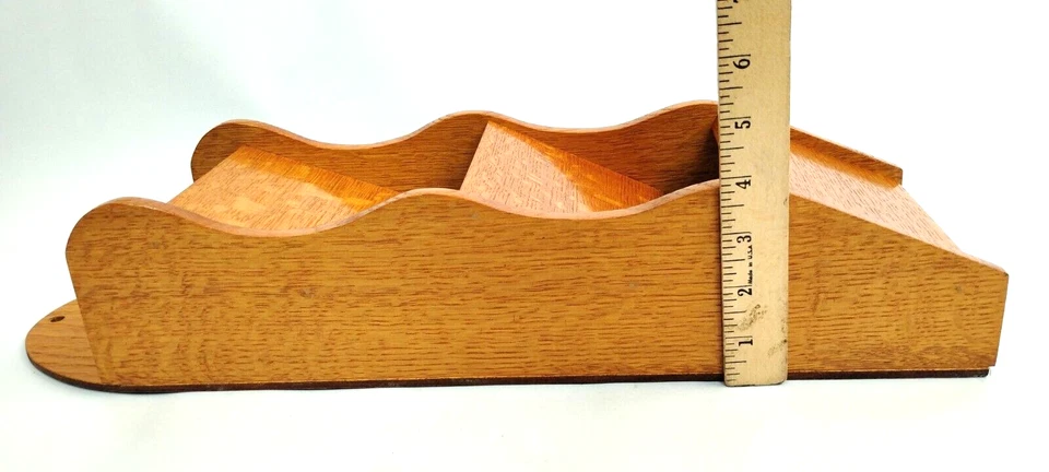 Cubo organizador de billetes clasificador de correo de nivel colgante de pared de roble tigre hecho a mano madera maciza Foto 3 de 4