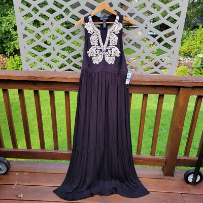 INC International Concepts Black Retro Romance Embroidered T-back Dress:  Size XL | eBay