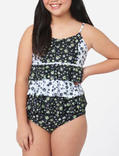 JUSTICE Girls Swimsuit Tankini Bikini Ruffle Swim PLUS SIZE 10 12 14 L XL black