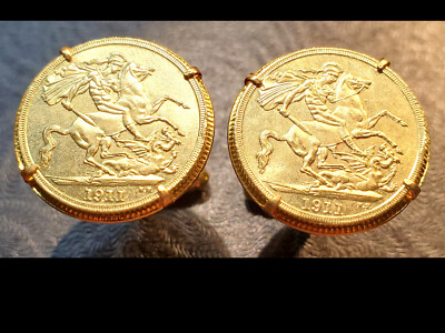 1911 St George w/ Sword Slaying Dragon Gold Tone Coin Cufflinks +