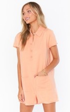 Show Me Your Mumu Pastel Orange Short Sleeve Button-Up Gio Knit Sweater Romper