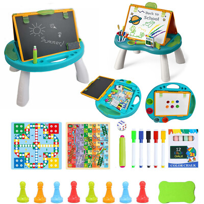 Kids Double Faced Drawing Writing Board With Whiteboard Pen Activity Gaming Desk