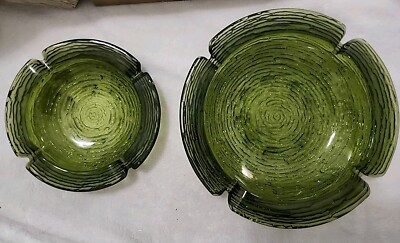 Anchor Hocking Soreno Ashtrays 2 Green Avocado MCM Rare In Original Box