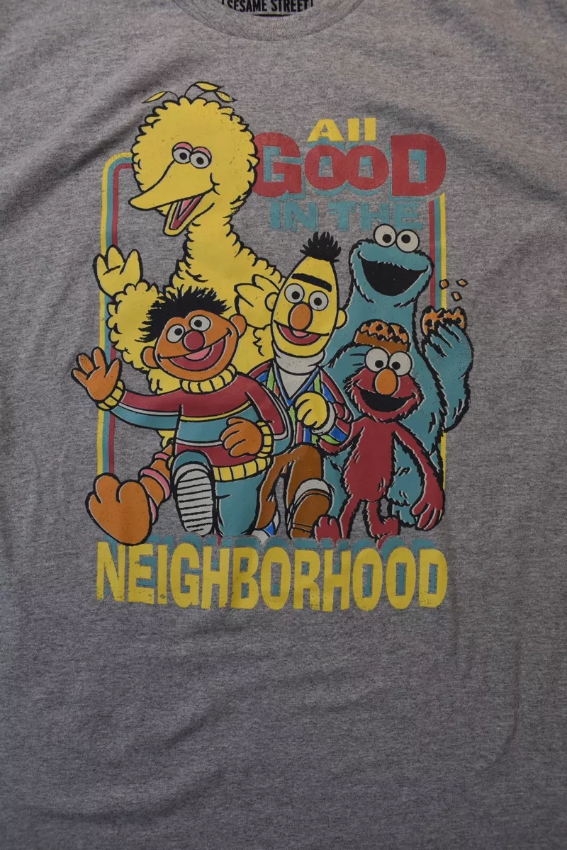 Sesame Street Mens All Good Neighborhood Funny Gray Shirt New 2XL