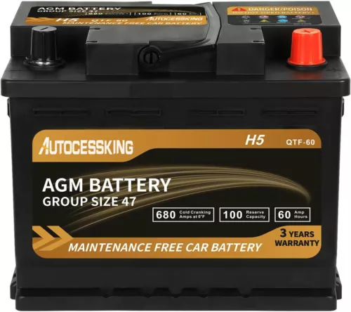 Autocessking Platinum AGM Battery Group 47 100RC 680CCA Automotive H5 Battery 