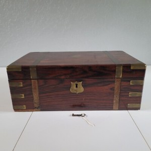 Antique Victorian Wooden Writing Slope w/ Secret & Hidden Drawers, Key