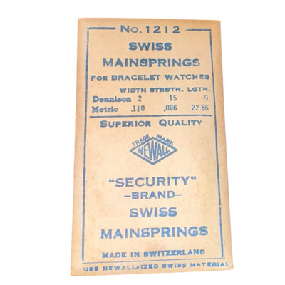 Newall Security Brand Swiss Mainspring Watch Part No. 1212 New Old Stock