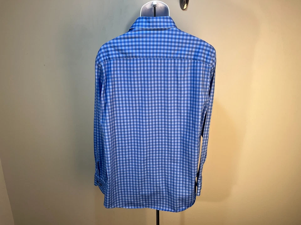 BUGATCHI Men's blue & white plaid long sleeve OoohCotton stretch shirt XL - Image 3 of 4