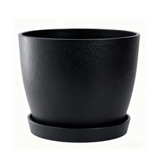 Bamworld 9in Round Plastic Planter Pot with Drainage Holes Modern Planters Black