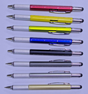 8 pack Stylus Retractable Pen 6 in 1 Multitool metallic colors