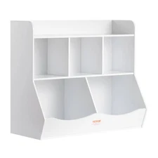 Wood Kid Storage Cubby, Toy Storage Organizer with Bookshelf, 5-Cubby Wood Toy S