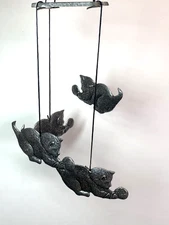 Carson Pewter Wind Chimes 4 Cats Kittens with Yarn Balls Metal Vtg 1990s 14"