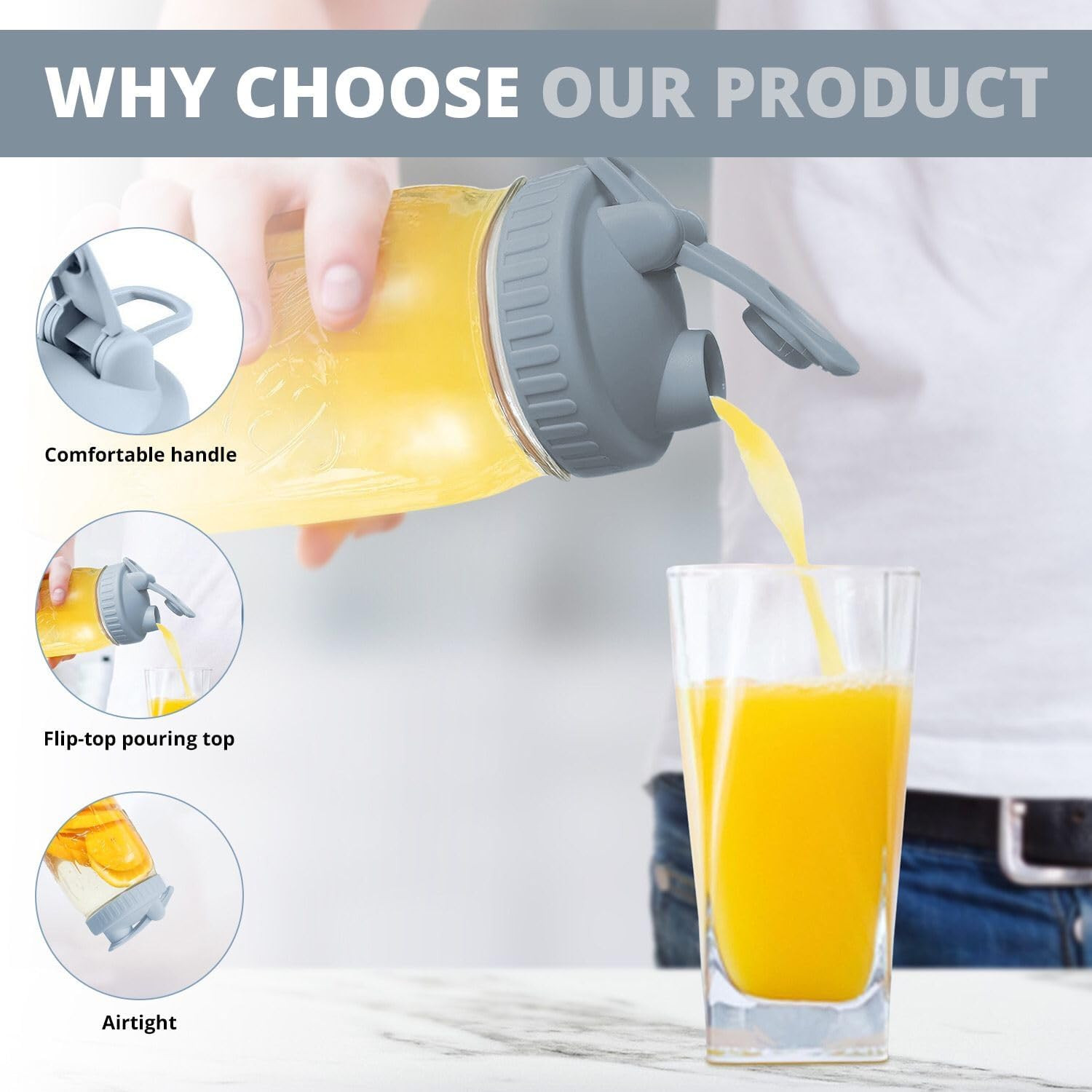 2 Pack Wide Mouth Flip Cap Mason Jar Lids for Mouth, Dark Gray 