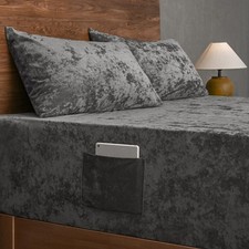 David's Home Velvet Fitted Sheet and Pillowcases Set Queen Size, Extra Deep P...