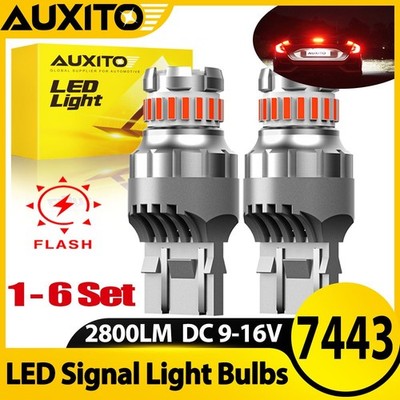 AUXITO 7443 7440 Flash Strobe Blinking Red Brake Tail Stop Light LED Bulb 1-6Set
