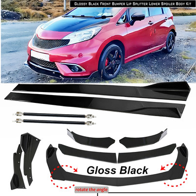 For Nissan Versa Front Bumper Rear Lip Chin Spoiler Glossy Black Side Skirt