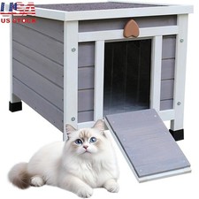 Waterproof Outdoor Cat House Fir Wood Easy Assembly Pet Shelter W/ Flap Door New