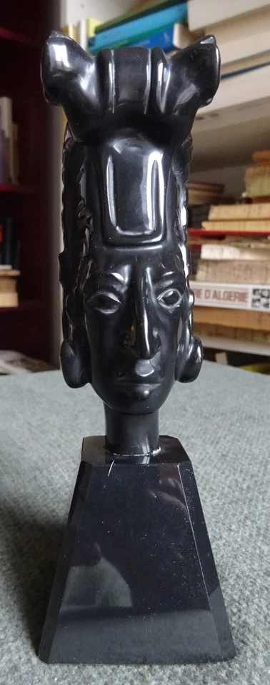 BEAU TOTEM MAYA - SCULPTURE PIERRE NOIRE- OBJET DE DÉCO-PRESSE PAPIER - Photo 3/4