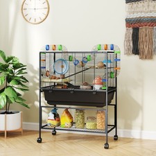 3-Tier Rolling Hamster Cage with Deep Tray Storage Shelf Wheel Tubes
