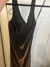 Windsor Black/Gold Metallic V-Neck Sleeveless Maxi Dress Rhinestone Beaded S