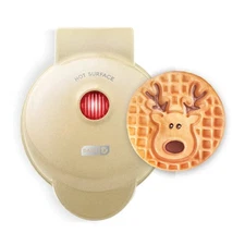 Dash Electric "REINDEER" 4" Mini Waffle Maker, Non-Stick 350 Watts -- New in Box