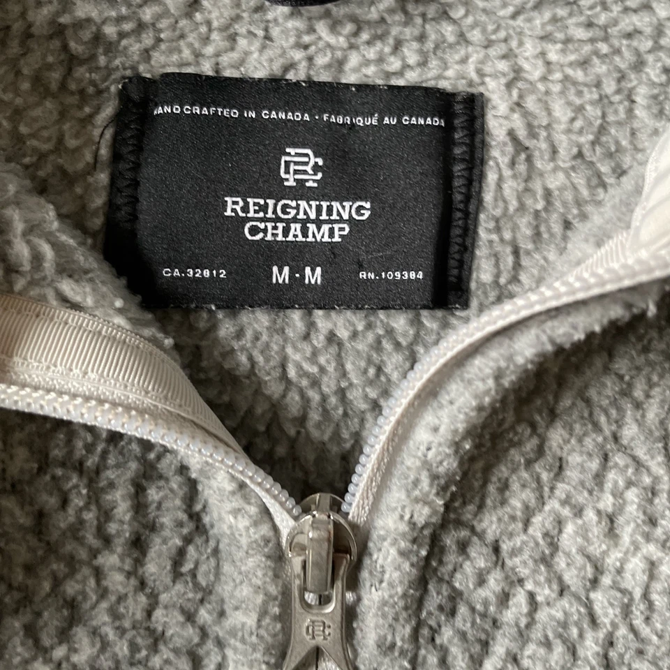 Jaqueta térmica masculina Reigning Champ Deep Pile Shearling lã zíper médio cinza - Imagem 2 de 4