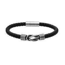 Geoffrey Beene Men's Braided Genuine Leather Knot Bracelet with Stainless Ste...