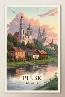 Fesselndes Pinsk Belarus-Reiseplakat   Architektonisches Wunder Kunstdruck A1-A4 P