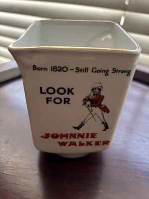 Vintage JOHNNIE WALKER Scotch Whisky Ad SQUARE JUG Mug Pitcher BAR Man Cave RARE