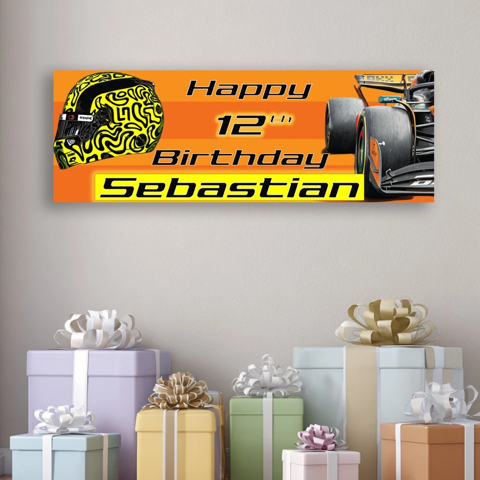 Fórmula Uno D4 Carreras Arte Temático Personalizado Cumpleaños Celebración Fiesta Banner Foto 3 de 3