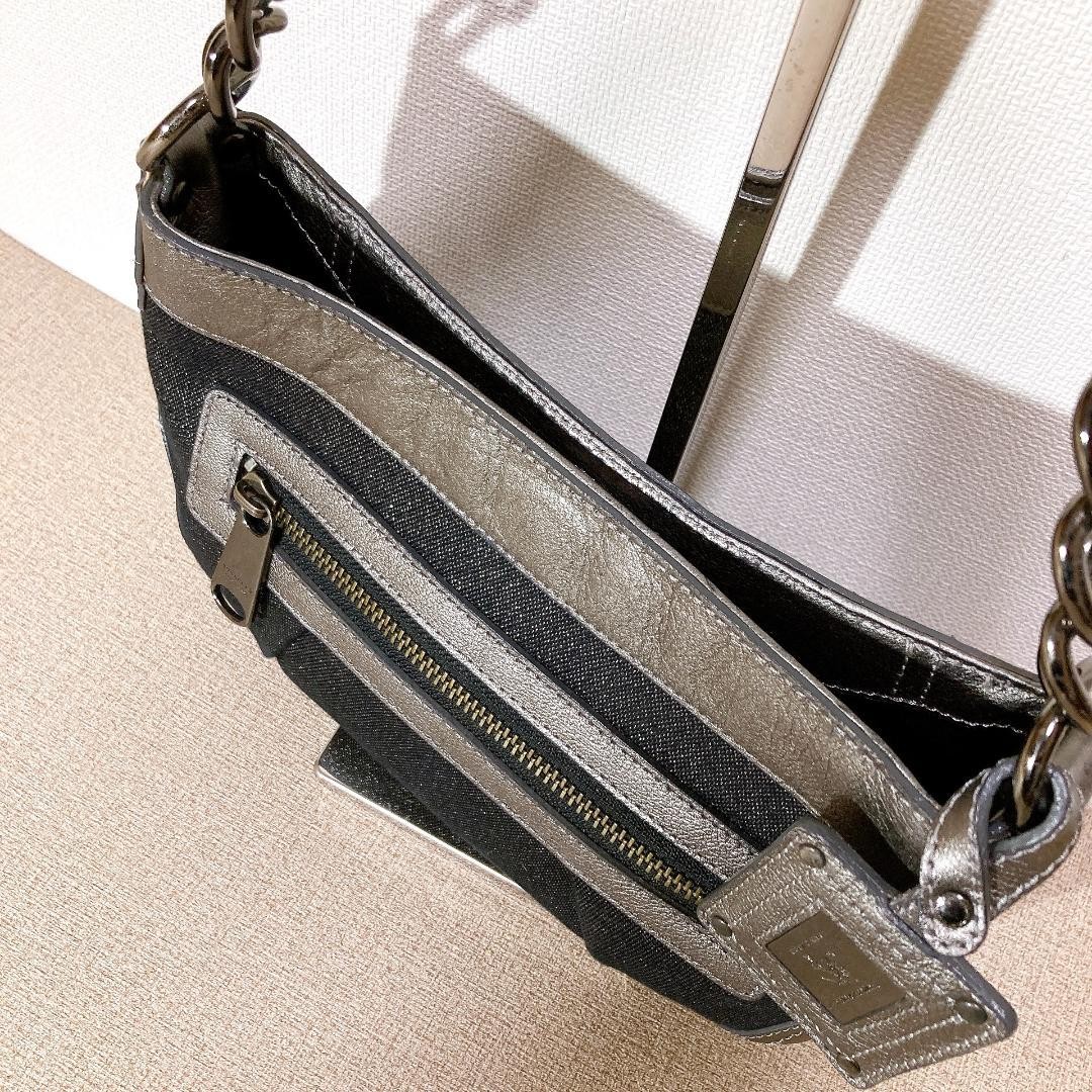 Burberry Blue Label One Shoulder Bag Navy Glitter Canvas Leather Logo Bag New thumbnail 24