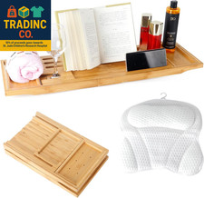 Bathtub Tray Table and Bath Pillow, Expandable and Foldable Bath Caddy Tray for