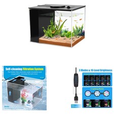 Fish Tank 1 Gallon Small Aquarium Kit with LED Light Water Filter for Betta