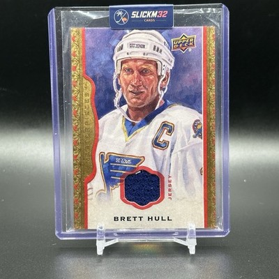 2014-15 Upper Deck Masterpieces Brett Hull Framed Red Cloth Jersey /85 Blues