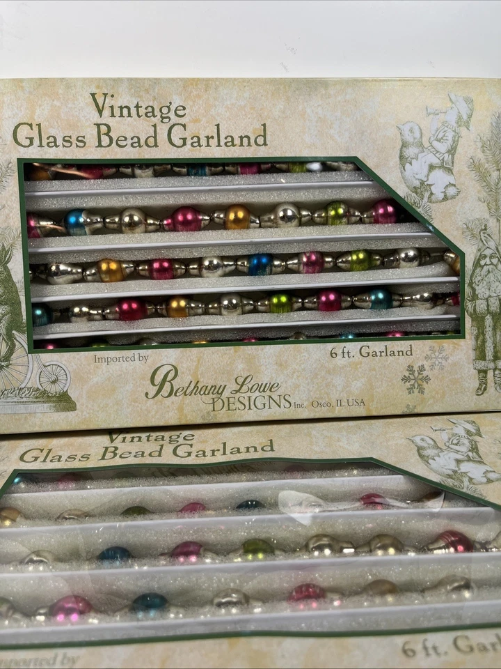2 Boxes Bethany Lowe Vintage Glass Bead Garland 6ft Each Jewel Tones In Orig Box - Image 2 of 4