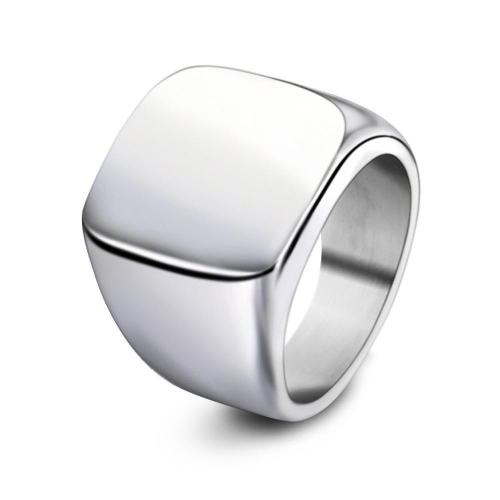 Anillo de moda para hombre dedo cuadrado gran ancho sello EN 14K con oro