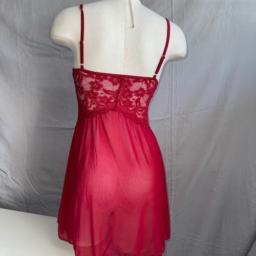 Womens Red Lace Lingerie Babydoll Chemise Nightgown Medium Slit Sheer alt - Picture 6 of 10