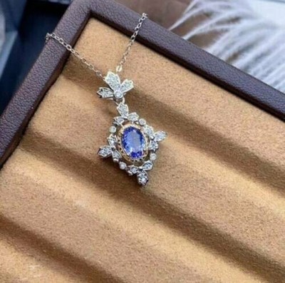 Women's Fancy Pendant 2Ct Oval Cut Simulated Tanzanite In 14K White Gold Plated