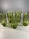 Set Of 5 Vintage Anchor Hocking COLONIAL TULIP Green Drinking Glasses 12 Oz