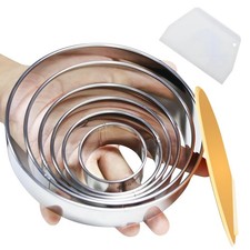 8 Piece Round Cookie Cutter  Scraper Set - 6 Stainless Steel Biscuit Cutters...