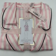Victoria  s Secret Satin Short Set Pajama Pj  s Pink Iconic Stripe Size L