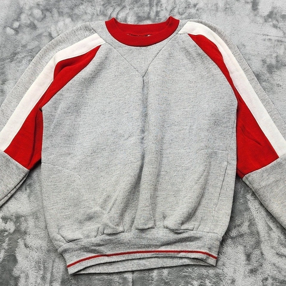 Sudadera Vintage Años 80 Line Up Para Mujer L Gris Rojo Blanco Bloque de Color Cuello Redondo Mod Foto 2 de 4