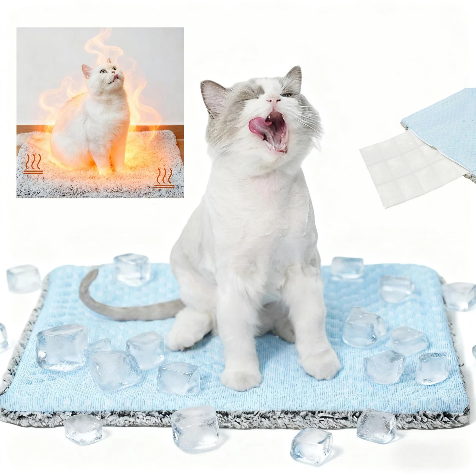 Two Uses Cat Mat Self Warming Cooling 18x24 Inch Hot Cold Pet Pad Ice Gel