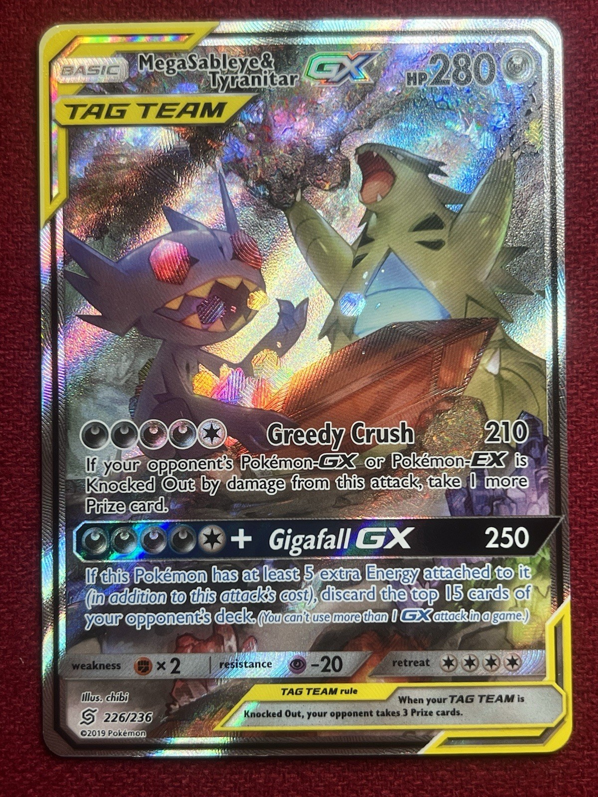 Mega Sableye & Tyranitar GX 226/236 Alt Art Unified Minds 2019 Tag Team NM Mint
