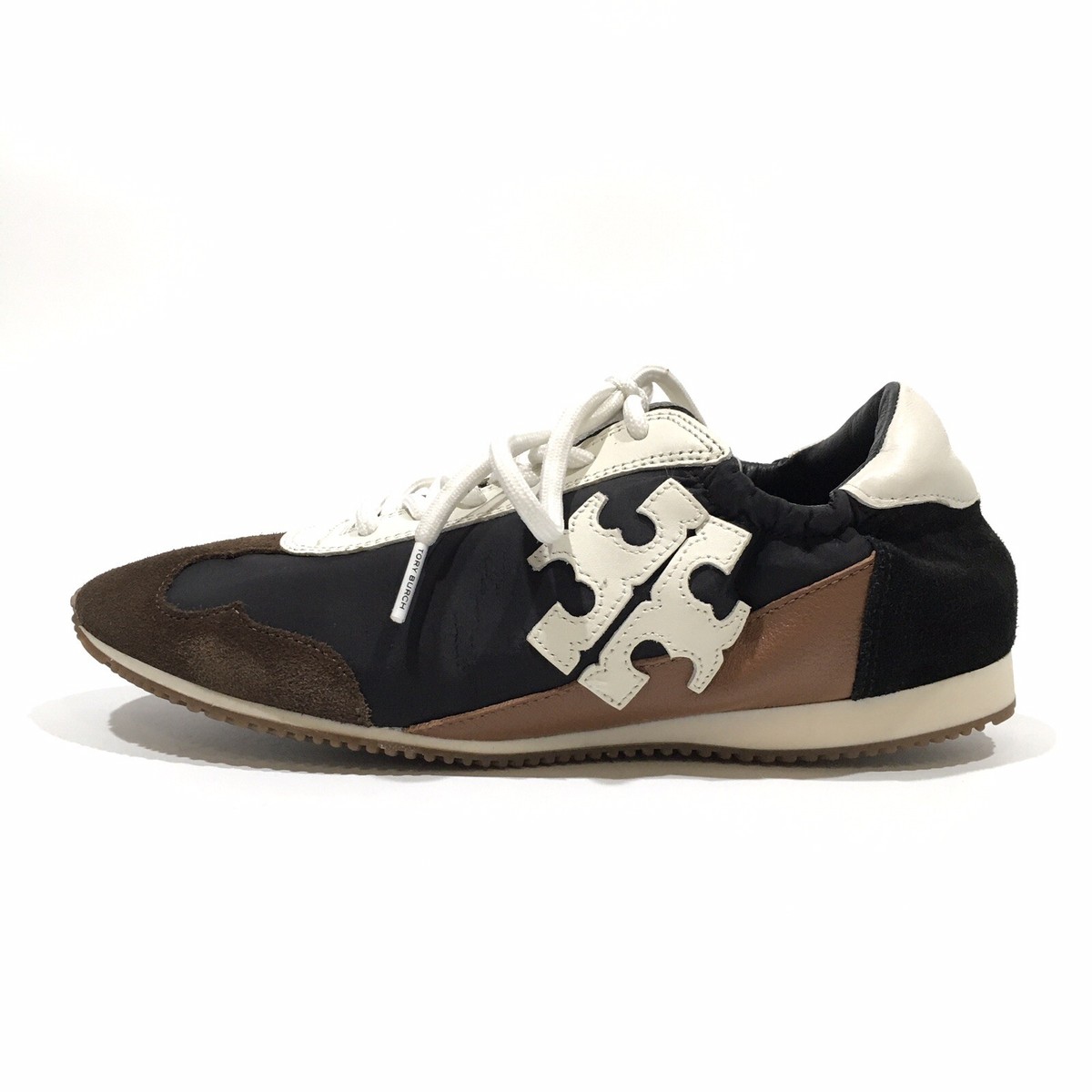 TORY BURCH RETRO SNEAKERS -BLACK AND IVORY NYLON /LEATHER -WOMEN'S