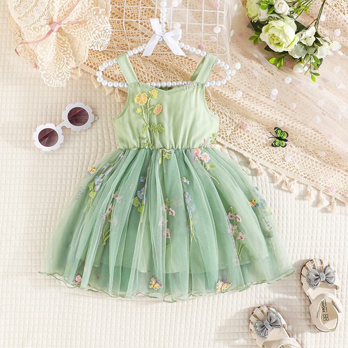 Baby Girl Kids Sleeveless Summer Floral Print Tulle Dress A-Line Party Outfits - Picture 16 of 17