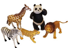 5 pcss Vintage Plastic WILD ANIMALS Large Size 7" Zebra,Panda,Lion,Tiger,Giraffe