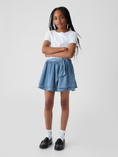 GAP KIDS GIRLS BELTED DENIM BLUE WASH MINI RUFFLE SKIRT NWT 45 L M 8